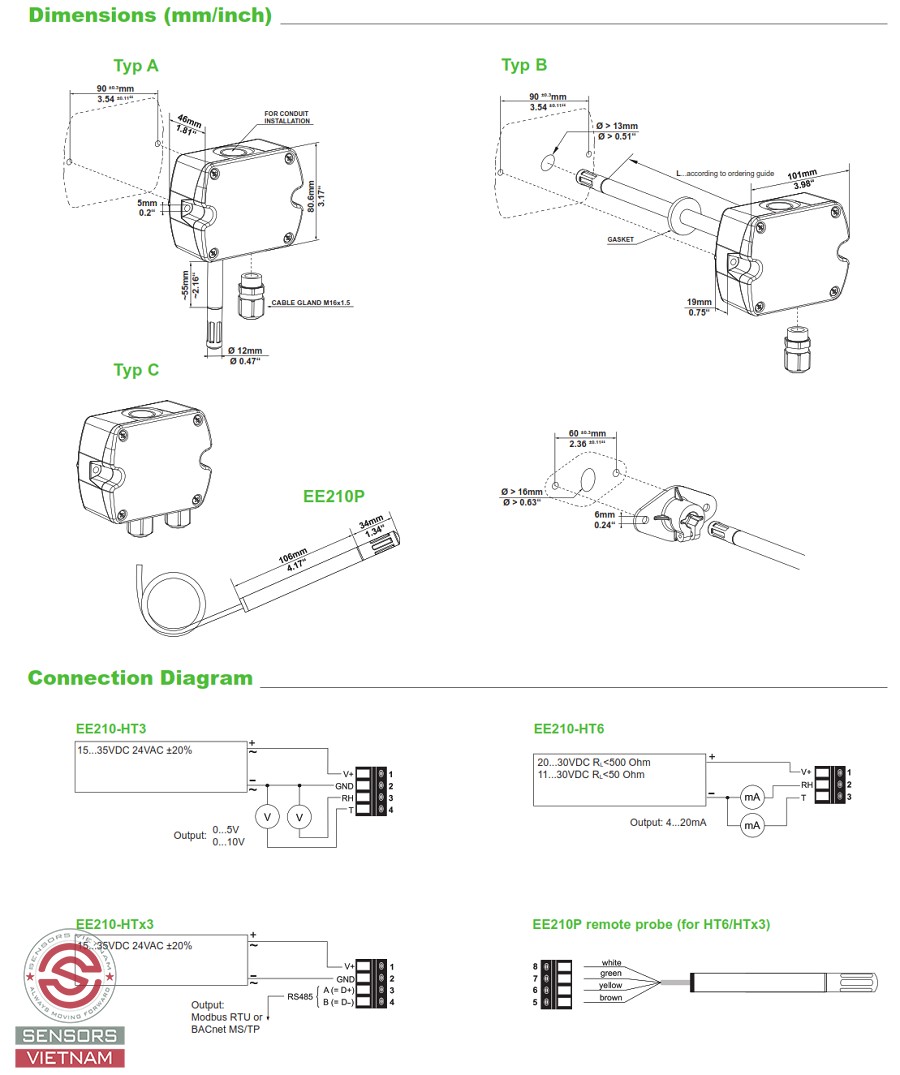CẢM BIẾN NHIỆT ĐỘ VÀ ĐỘ ẨM EE210-HTx3PAxEB/1AE1N