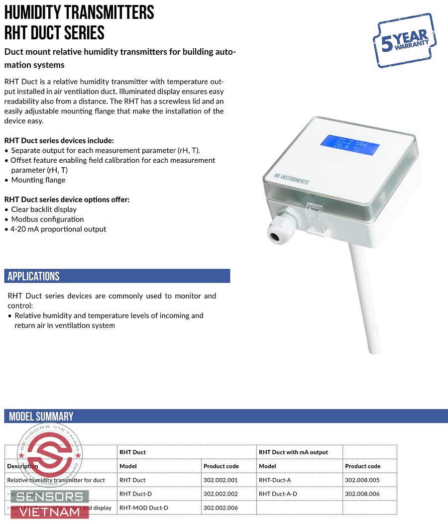 RHT-Duct-AD HK Instruments humidity temperature sensor